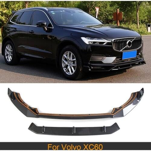 Carbon Look Front Lip For Volvo XC60 2018 - 2020 Car Front Bumper Lip Spoiler Splitters ABS Gloss Black