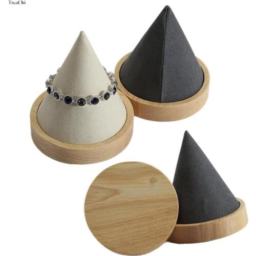 Cone Ring Holder Natural Wood Finger Jewelry Stand Display Vintage Ring Organizer Display Jewel Accessory for Men & Women Decor
