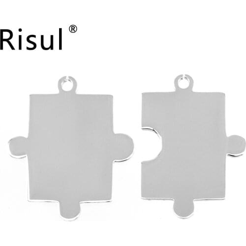 Risul jigsaw puzzle Pendant zigzag DIY Lovers jewelry high polish Piece tags charms stainless steel Necklace 10 pairs