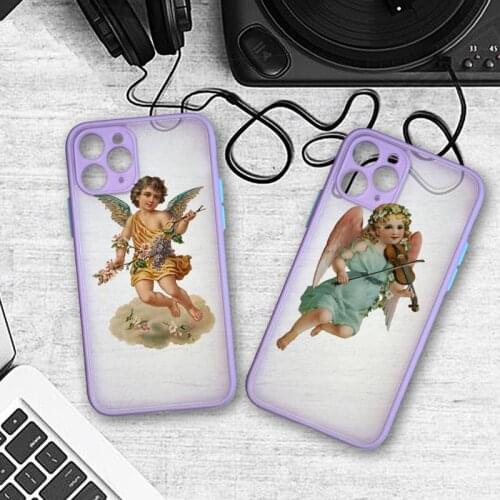Renaissance angels baby Phone Case Bumper Shockproof Trasparent For iPhone 11 Pro Max 12 Mini XR X XS 8 7 Plus purple Cover