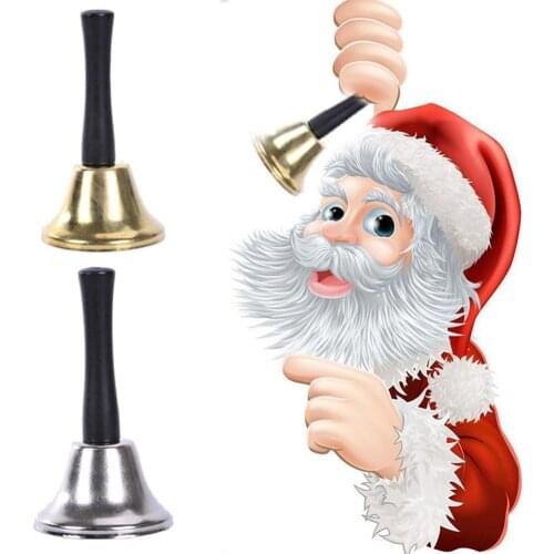 Christmas Xmas School Pet Call Ringtone Jingle Hand Bell with Wooden Handle Toy Christmas Tree Bells for Home Accessories Crafts