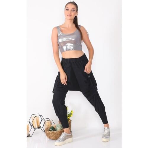 YENİ SEZON 2021 ŞIK VE KALİTELİ ZEVKLİ EŞOFMAN Kadın Siyah Yanları Fermuarlı Şalvar Pantolon