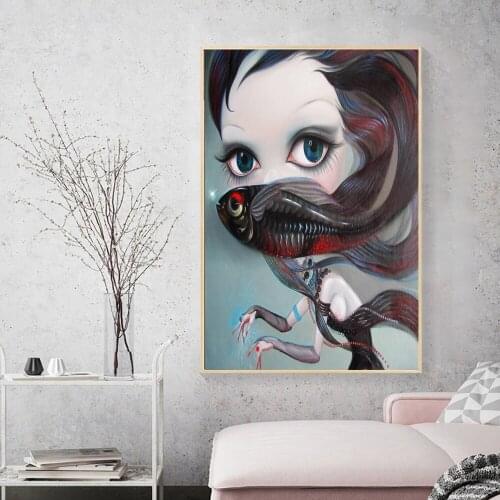 Modern Abstract Cartoon Portrait Painting on the Wall Art Posters and Prints Canvas Mermaid Picture for Living Room Home Decor