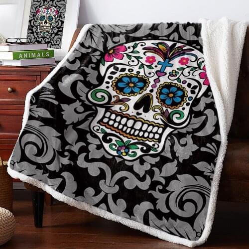 Sugar Skull Art With Retro Pattern Background Warm Soft Blanket Office Sofa Plush Blanket Bedspreads Quilt Drop Ship