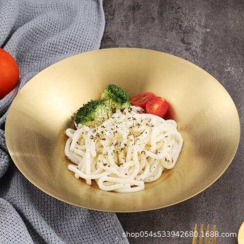 Korean-style 304 deepening plate stainless steel plate golden round fruit plate spaghetti plate home dish noodles plate