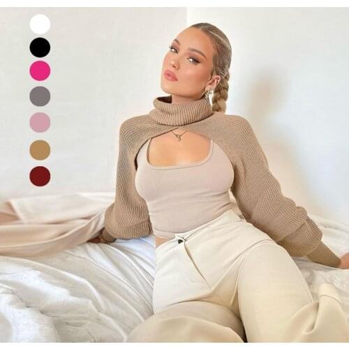 Knitted Sweater Women Turtleneck Long Sleeve Pullover Autumn Winter Warm Casual Elastic Crop Tops Streetwear Jumper Pull Femme