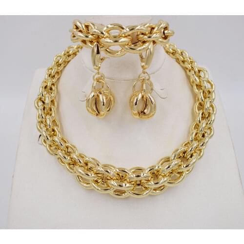 High Quality Dubai Italy 750 Gold color Jewelry BIG Set For Women african beads jeweLry fashion necklace set earring jewelry