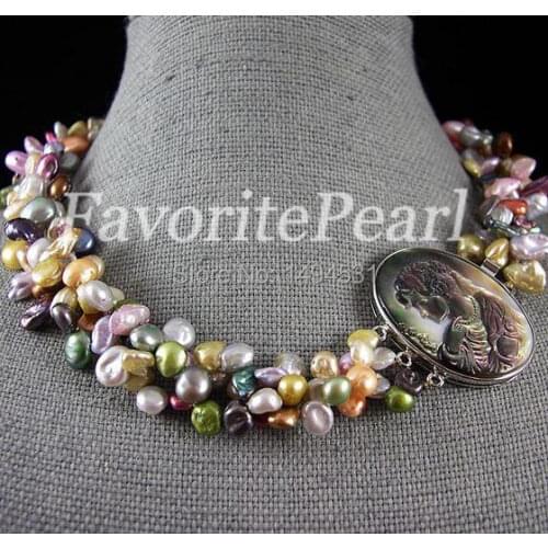 Free Shipping Triple Row 7-8mm 19 Inches Mix Color Keshi Pearl Necklace Wholesale Pearl Jewelry