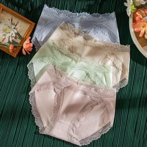 Women Sexy Lace Panties Cotton Breathable Transparent Underwear Girls Briefs Low Waist Underpants Seamless Panty Female Lingerie