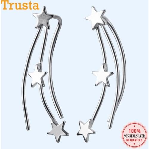 Trusta 100% 925 Sterling Silver Earrings Womens Jewelry Fine 925 Stars Stud Earrings Gift For School Girls Teens Lady DS1389