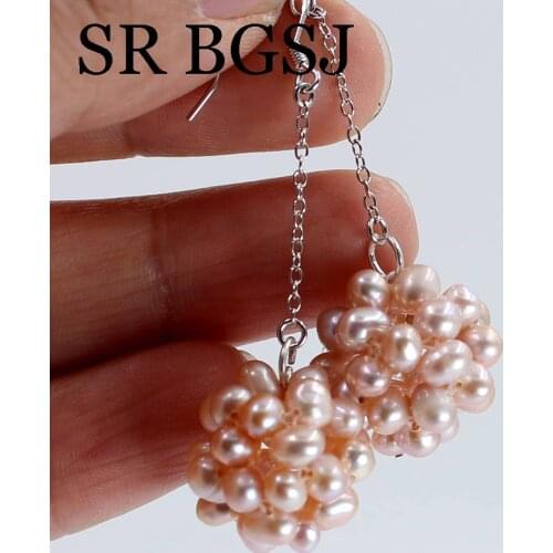 Free Shipping 18-20mm Nice Natural Freshwater Pearl Contexture Ball Women Dangle Earrings