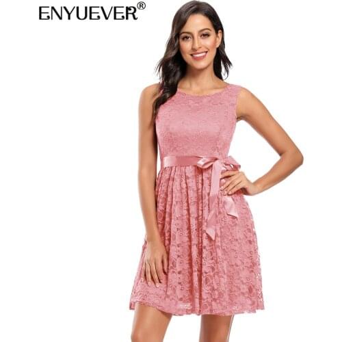 Enyuever Short Lace Formal Dress Women Clothing Summer Sleeveless Backless Runway Fashion Elegant Pink Evening Party Dress