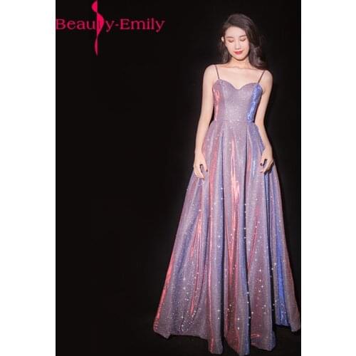 Beauty Emily Fashion Sequined Shine Sweetheart Neck Evening Dress 2019 Elegant Spaghetti Strap Sleeveless Formal Party Dress