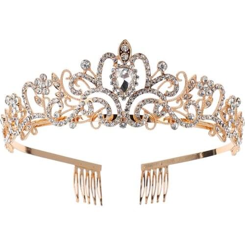 1Pc Crown Costume Elegant Bride Bridal Wedding Beautiful Rhinestones Headpiece Headband Headwear Headdress for Women And Girls