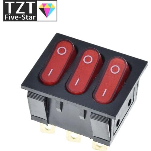 1PCS On-Off KCD3 9Pin Red 16A/250V AC Light Boat Car Rocker Switch KCD3 Triple Light Switch Button KCD3-303