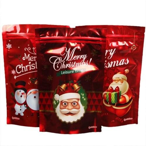 10pcs Christmas Ziplock Bag Stand Up Aluminum Foil Doypack Packaging Bags X-mas Gift Red Socks Sugar Wedding Snacks Bag