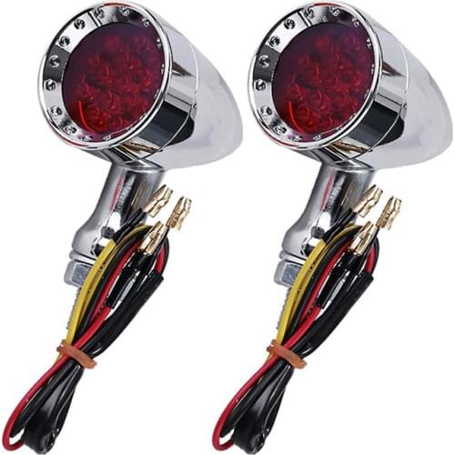 2Pcs Chrome Motorcycle LED-Bullet Red Brake Blinker Turn Signal Tail Light for Honda Yamaha Motorbikes