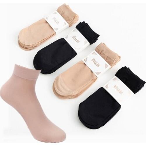 20pcs=10 Pairs/Lot Womens Summer Steel Silk Socks Set Wear-Resistant Thin Transparent Flesh Black Color Velvet Short Socks