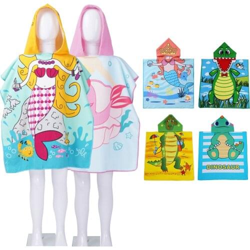 2021 Baby Accessories Cartoon Bath Child Kid Hooded Cloak Bathrobe Towel Kids Mermaid Swim Beach Towels Coverup Poncho Cape Robe
