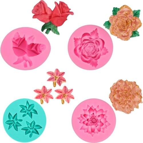 4pcs Flowers Silicone Molds Rose Maple Peony Carnation Chocolate 3D Fondant Cake Baking Moulds Clay Sugar Craft Soap Candle Mold