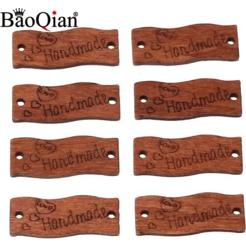 50pcs 30x12mm 2 Hole "Hand Made" Wood Buttons Applique tags DIY Scrapbooking Craft Sewing Woodwork Accessories
