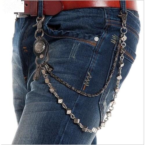 Zalzyywb Fashion Mens Silver Black Punk Wallet Keychain 2 Strands Dice Link Waist Jeans Chain Hip Hop Special Gothic Chains