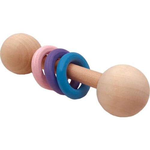 Wooden Teether Rattles Montessori Activity Gym Toys With Three Ring Teething Toys Baby Nursing Accessories Chew Toys Gifts