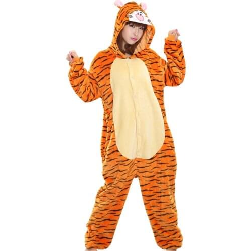 Animal Tiger Kigurumis Women Adult Onesie Cartoon Character Pajama Soft Warm Winter Sleepwear Festival Party Outfit Funny Suit