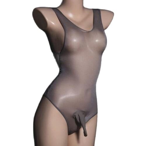 Unisex Erotic Nylon Tight Bodysuit Appeal Clothing Penis Sheath Ultrathin Transparent Cosplay Swimsuit See-Through Sexy Lingerie
