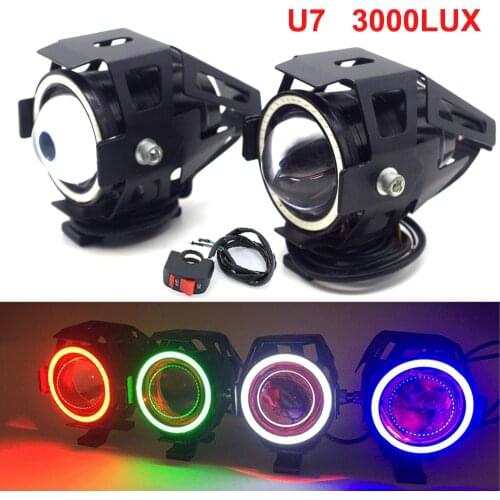12V U7 Motorcycle Angel Eyes Headlight spotlights LED moto lamp Fog Light Spot light for bmw r1200gs ktm exc street glide