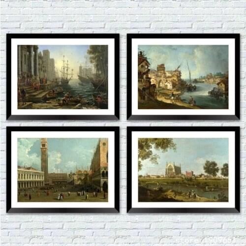 Cotton no frame classical architecture sea andscape canvas printings oil painting printed on cotton wall art decoration picture