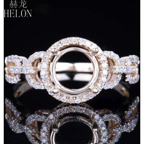 HELON 7mm Round Cut Solid 14K Yellow Gold 0.3ct Genuine Natural Diamonds Semi Mount Engagement Wedding Ring Women Diamonds Ring