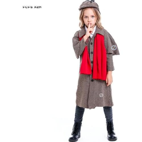 New Unisex Children Inspector Cosplay Kids Halloween Private detective Costume Carnival Purim parade Masquerade play party dress