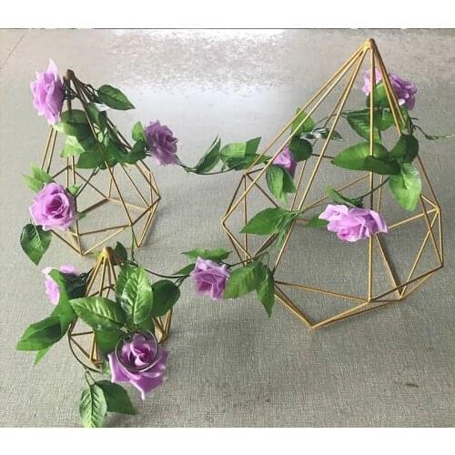 Wrought Iron Gold Diamond 3-piece Wedding Decor Flower Stand Road Lead Metal Pillar Road Lead Wedding Center Plan Stage Decor