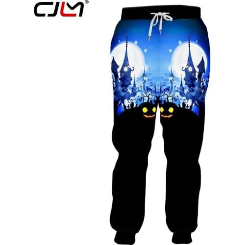 CJLM Halloween Creative Man Spandex Sweatpants 3D Cat And Castle Printed Hip Hop Trousers Mens Animal Pants Big Size 5XL