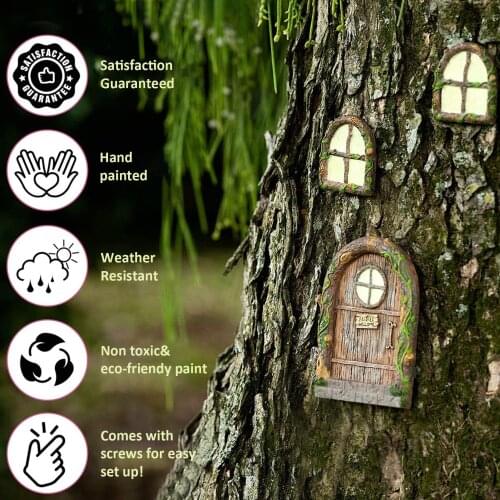 Cute Miniature Fairy Garden Window Door For Trees Statues House Face Art Gnome Yard Elf Fairy Accessories Garden Statues Decor