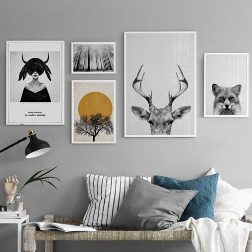 Minimalist Modern Cold Animal Girl Antelope Woods A4 Canvas Painting Printing Poster Picture Bedroom Living Room Decoration