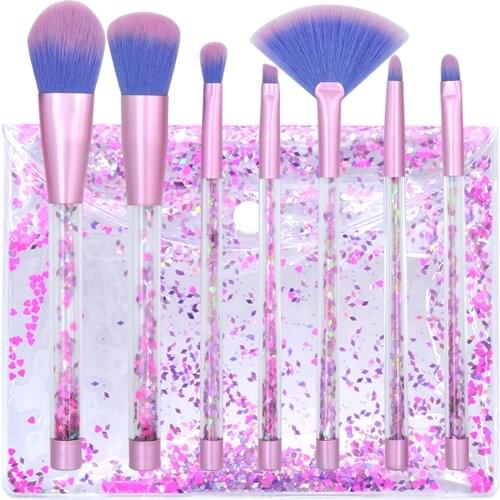 Kaizm 7pcs Diamond Makeup Brushes sets with Bag Crystal Makeup Brush kits Eyeshadow Contour Powder Brush Quicksand Glitter