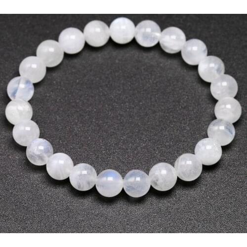 Natural rainbow Moonstone Women Bracelets Bangles Blue light Bracelets For Men Round Energy Stone Beads Handmade Jewellery Gift