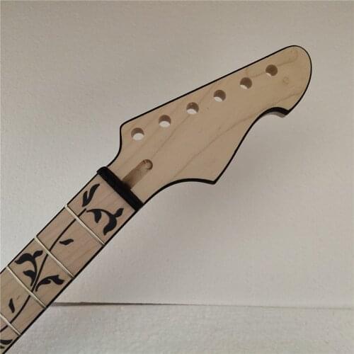 Unfinished 22 Frets Maple Electric Guitar Neck Replacement Maple Fingerboard Vine inlay 25.5 Inch