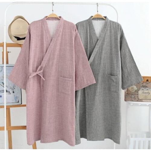 New Style Mens Japanese Kimono Nightgown Bathrobe Living Clothes Washed Cotton Color Spun Cotton Home Clothes Badjas Heren