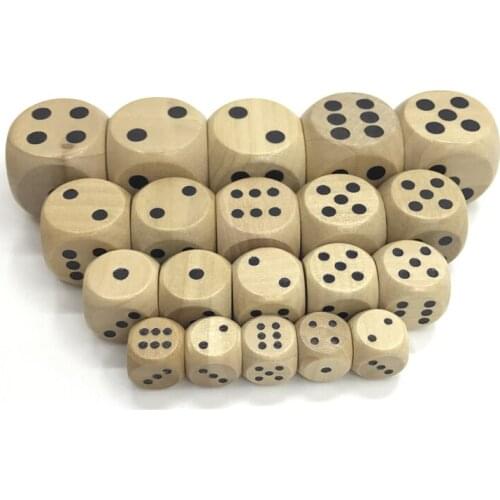 New 200Pcs High-quality 12mm 16mm 20mm 25mm Wooden Dice Children Teaching DIY Standard Cube Point Soild Wood Dice Wholesale