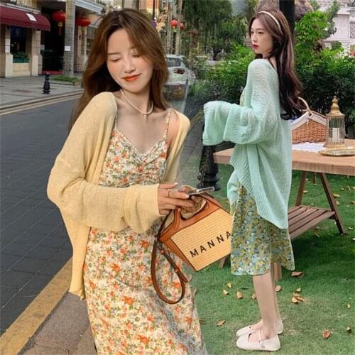 2021 summer new style large size floral sling dress female summer new style fat sister slimming sunscreen shirt first love skirt