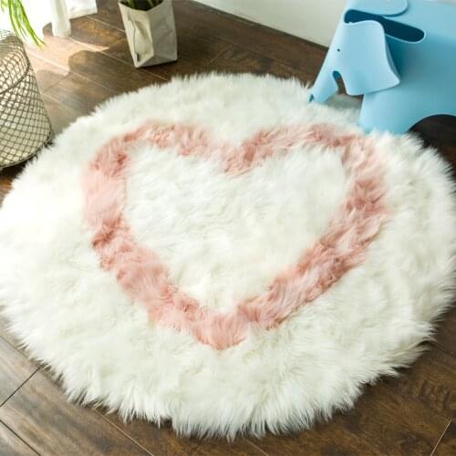 New Faux Sheepskin Round Rug For Bedroom Living Room Soft Floor Shaggy Plush Heart Design Girls Bedside Fur Room Rug Faux Carpet