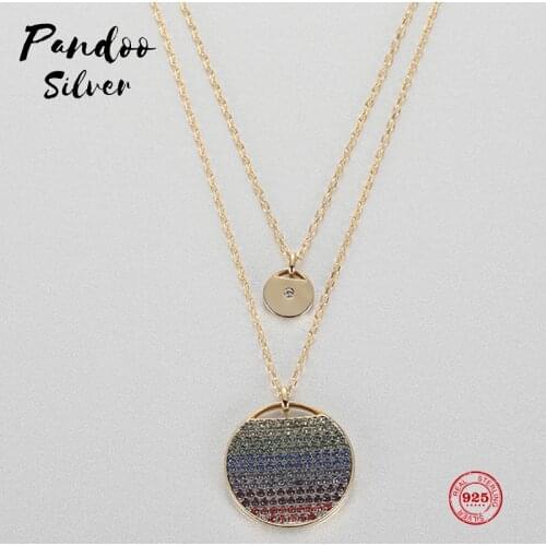 PANDOO Fashion Charm 925 Sterling Silver Original 1:1 Copy, Rainbow Tone Layer Design Round Necklace Female Luxury Jewelry Gifts