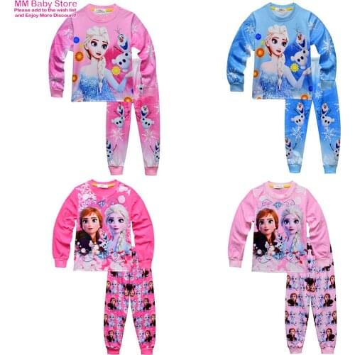 2021 Winter 3-8Years GIrls Pajamas Clothing Set Soft Homewear Outfits For Children Anna Elsa Cartoon Top And Long Johns