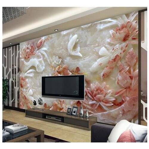 Custom photo wallpaper 3d murals wallpaper Jade carving mural lotus TV setting wall papers home decor