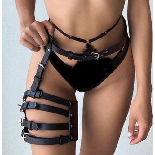 TRODEAM Leather Leg Harness Women Sexy Lingerie Erotic Waist Belts Body Bondage Gothic Suspenders Woman Garter Belt Stockings