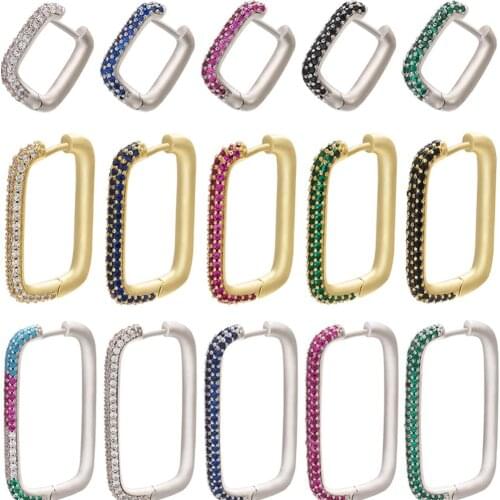 HECHENG 1PC rainbow colorful hoop earrings CZ wholesale geometric gold silver color for women girls jewelry VE144