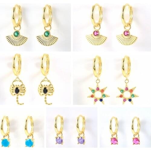 CANNER Hoop Earrings S925 Sterling Silver INS Geometric Fan-Shaped Color CZ Zircon Earrings Dangle Huggies Boucle Oeille Femme